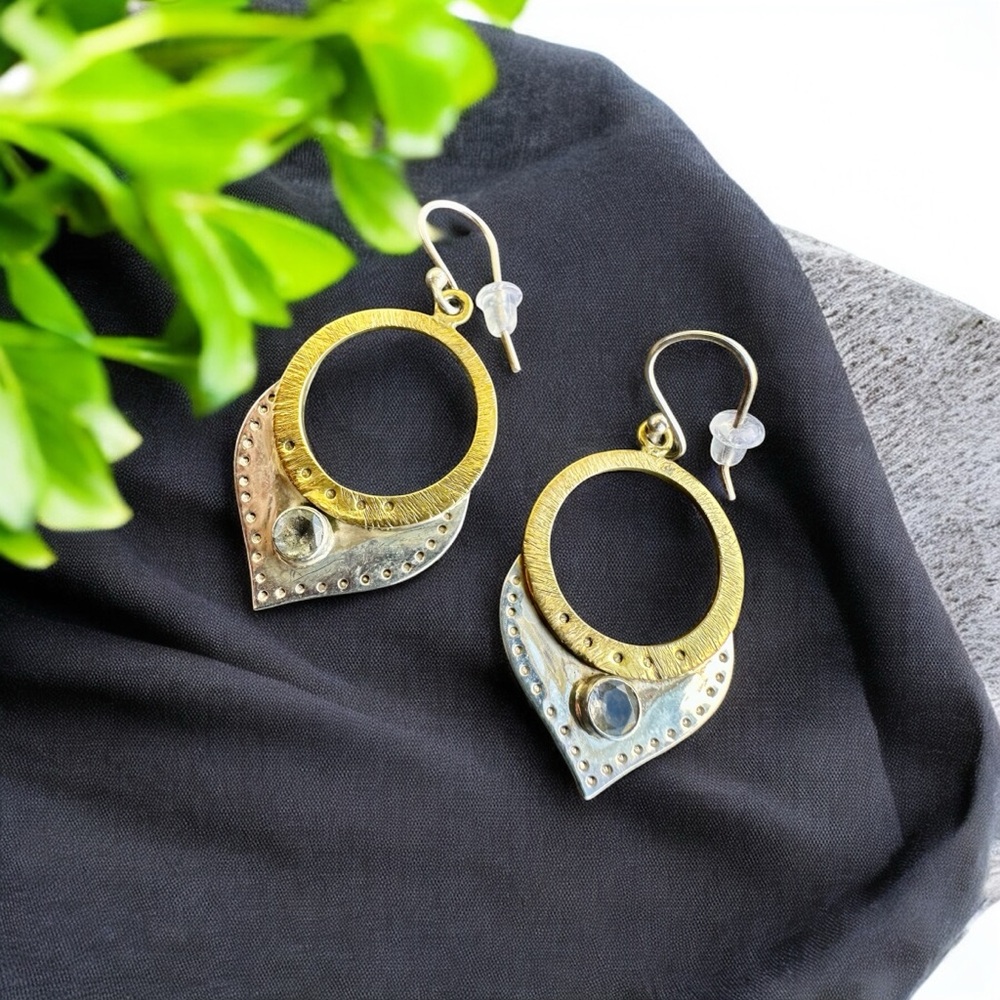 Sterling Silver Hook With Hanging Hammered Silver/Brass Bali Style Earring With